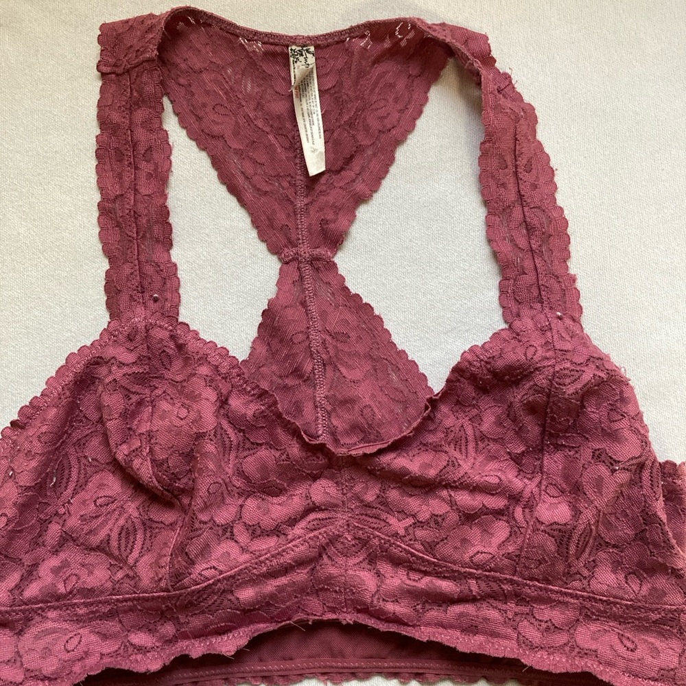 Free People Women’s  Bra  Pink Bralette Intimately Floral Lace Racerback Sz M